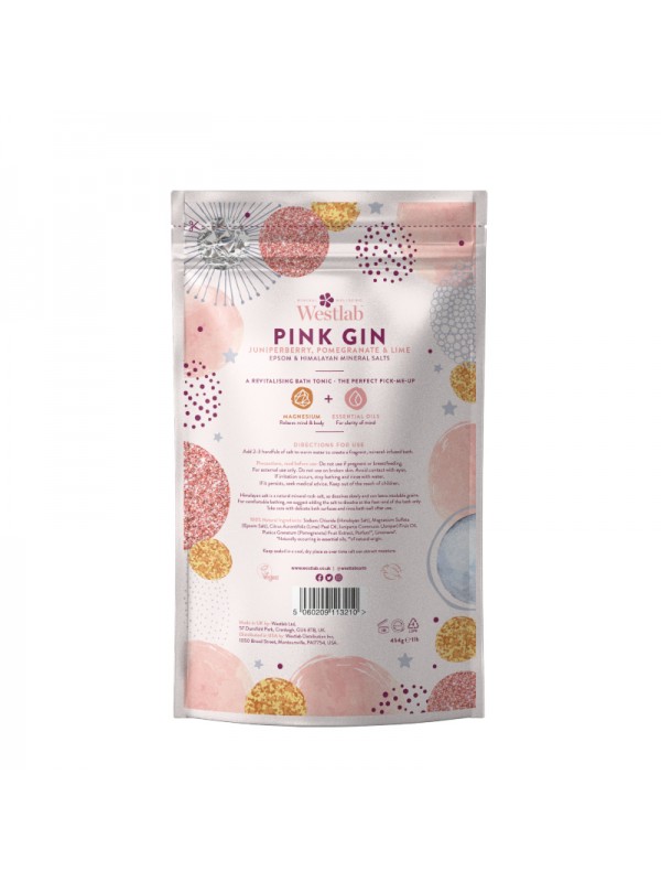Westlab Pink Gin Rewitalizująca sól do kąpieli z owocem jałowca, granatem i limonką 454g