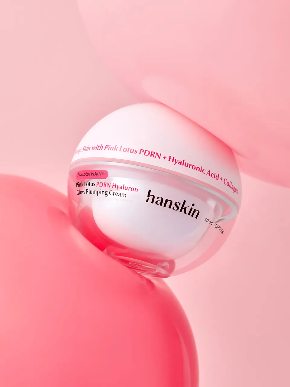 HANSKIN – PINK LOTUS PDRN HYALURON GLOW PLUMPING CREAM - ROZŚWIETLAJĄCY KREM UJĘDRNIAJĄCY Z KOMPLEKSEM ARA LOTUS PDRN™ I KWASEM HIALURONOWYM. - obrazek 2